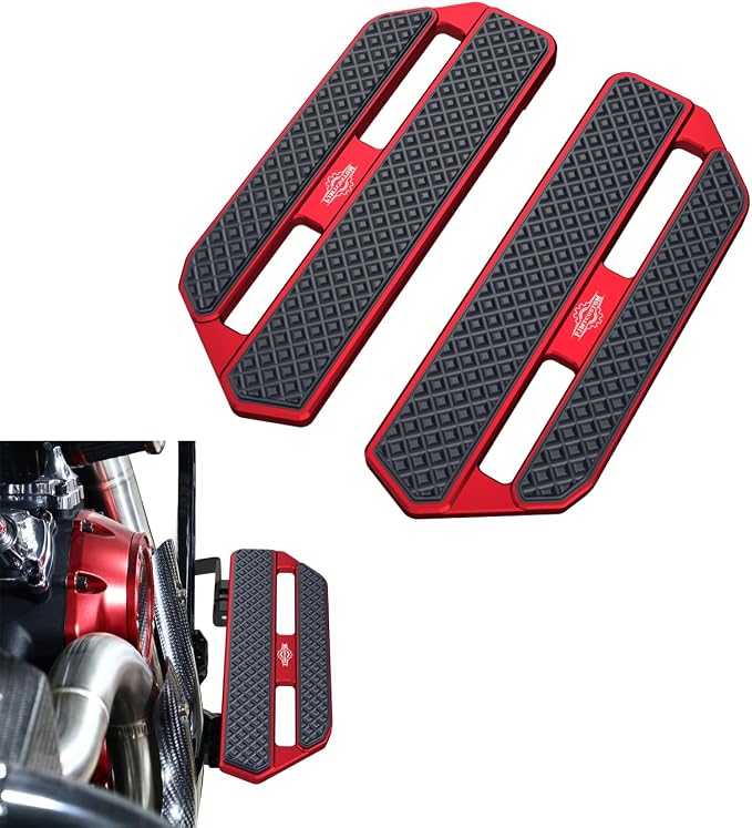 9.5" Long, Smaller Rider's Floor Board Foot Pedal Footboard, CNC Cut Aluminum & Rubber Compatible with 2024,2025 CVO Road Glide ST, CVO Street Glide ST, (Red)