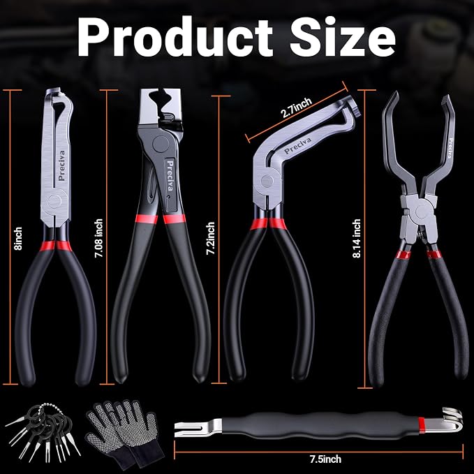 Preciva 9-in-1 Automotive Electrical Connector Tool Kit,Terminal Release Pliers Set with Wire Cutter, Hose Clamp Pliers, 8-Piece Separator Picks, Gloves & Storage Bag for Car, Truck, SUV, Jeep