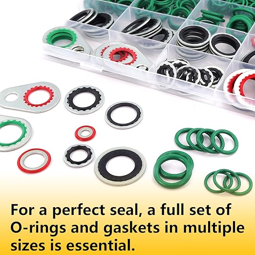 265 Pcs AC O Ring & Gasket Seal Kit for R134a - Durable A/C Compressor Port Seal Washer Kit with Line Seals, Bonded Washers, Condenser & Hose Gaskets for Long-Lasting Performance