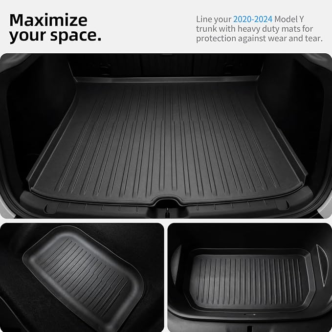 All Weather Cargo Liners for Tesla Model Y Trunk Mats,Front Frunk and Rear Trunk Tray Mats Protector 2021 2022 2023 2024 Accessories