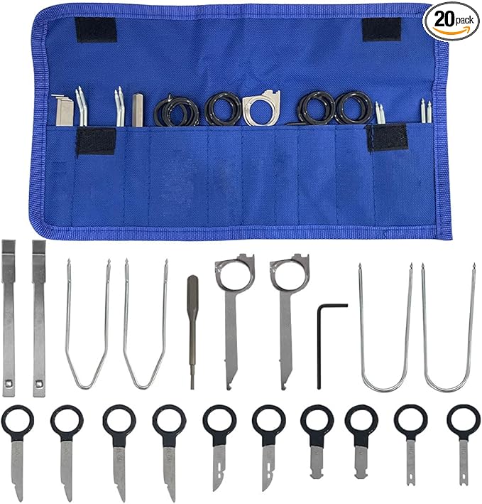 LAINLOY 20PCS Car Radio Removal Tool Kit, Professional Tooling Car Audio Stereo CD Player Removal Key Kit, Universal Radio Removal Pry Tool Kit for Most Cars and Trucks (Blue)