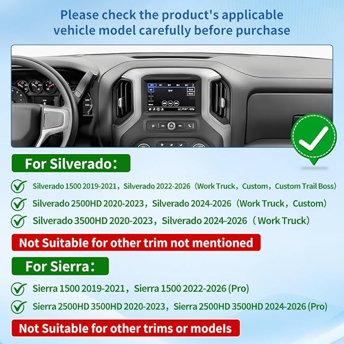 Car Phone Holder Center Console Organizer For Chevrolet Silverado 1500 2019-2026，2500HD 3500HD 2020-2026，GMC Sierra 1500 2019-2026【7" 8" Screen】Auto Accessories Interior Decoration Cell Mount case