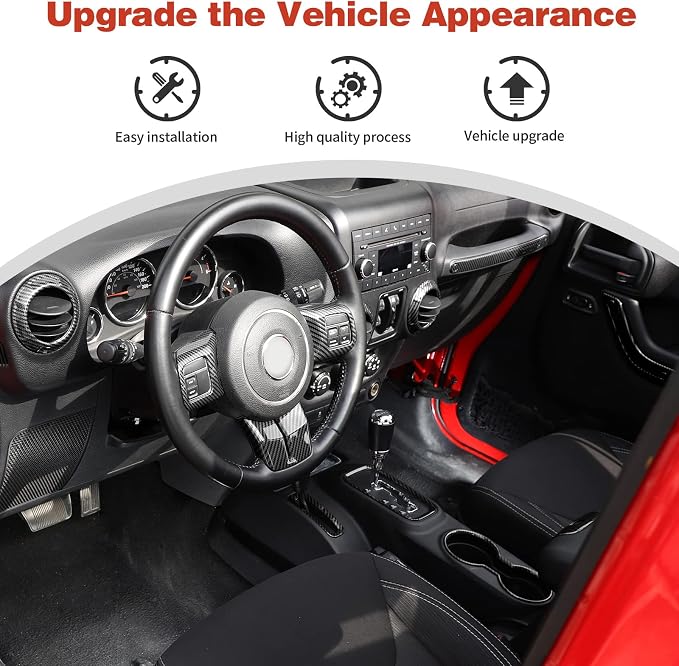 CheroCar 18PCS Interior Trim Kit for Jeep Wrangler JK JKU 2011-2018 4 Door,Steering Button Frame, Air Conditioning Vent Trim Cup Holder Cover,Gear Shift Knobs Frame,Carbon Fiber…