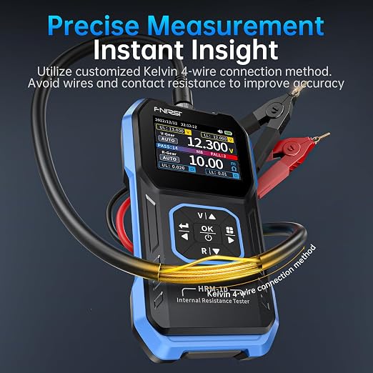 FNIRSI HRM-10 Voltage Internal Resistance Battery Tester, Milliohmmeter 100V 200Ω, Car Battery Tester, Battery Checker Tester for All Types of Batteries, AAA AA Battery, Household Battery Analyzer