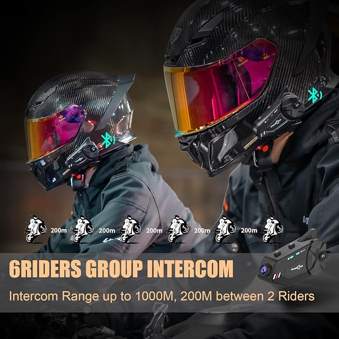 FreedConn Motorcycle Helmet Headset with Camera R1plus Helmet Intercom 1080P WiFi Motorcycle Communication Systems with CVC Noise Cancellation/Music Sharing /IP65 Waterproof(Comes with 64G TF Card)