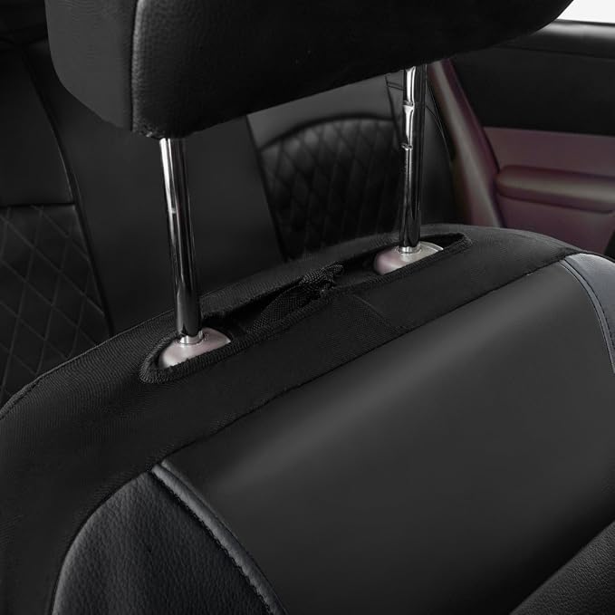 Black Deluxe Pu Luxury Vinyl Leather 3 Row 7Seats Car Seat Covers, Airbag Compatible Universal Fit for Cars, Trucks, SUV
