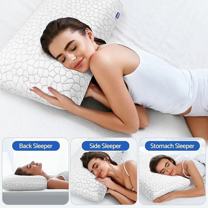 CushZone Memory Foam Pillows for Sleeping, Bed Pillow with Removable and Machine Washable Cover, Bed Pillow for Side, Back and Stomach Sleepers, King Size (1 Pack)