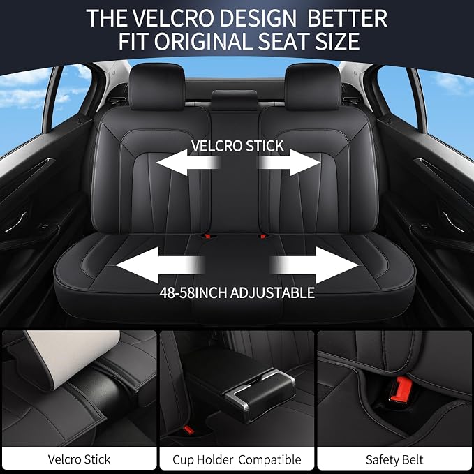 Car Seat Covers Full Set, Leather Seat Covers for Cars, Waterproof Car Seat Protector,Non-Slip Car Interior Covers ，Automotive Seat Covers for Most Cars SUVs, Blue Black