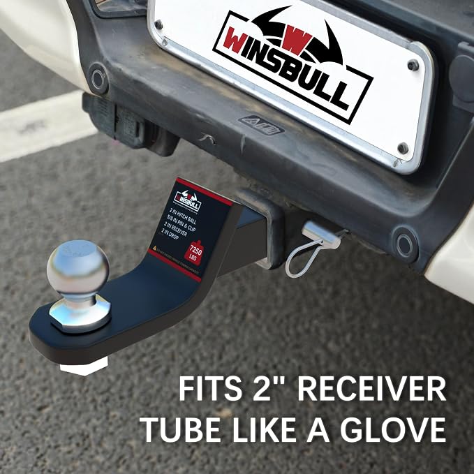 2 Inch Ball Trailer Hitch 2 in Drop Receiver Hitch with 2 in Shank & Hitch Pin for Truck Towing Ball Mount, 7,250 LBS GTW, Black