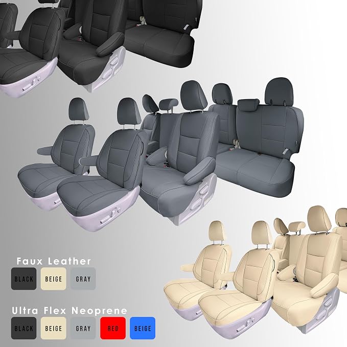 FH Group Custom Fit Car Seat Covers Specifically Made for 2011-2020 Toyota Sienna 8 Passenger, Car Seat Cover Full Set, Automotive Seat Covers in Solid Beige Faux Leather, Waterproof and Washable