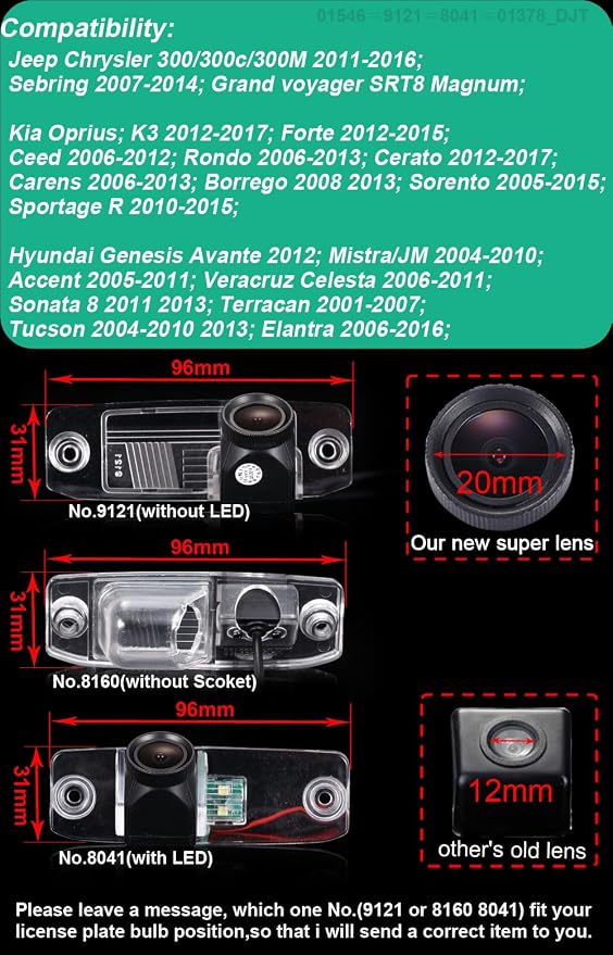 HD CCD Sensor Vehicle 20mm Lens 170 Wide Angle Night Vision Rear View IP68 Reverse Backup Camera Compatible with Sebring/Oprius/Forte/Sorento/Sportage R