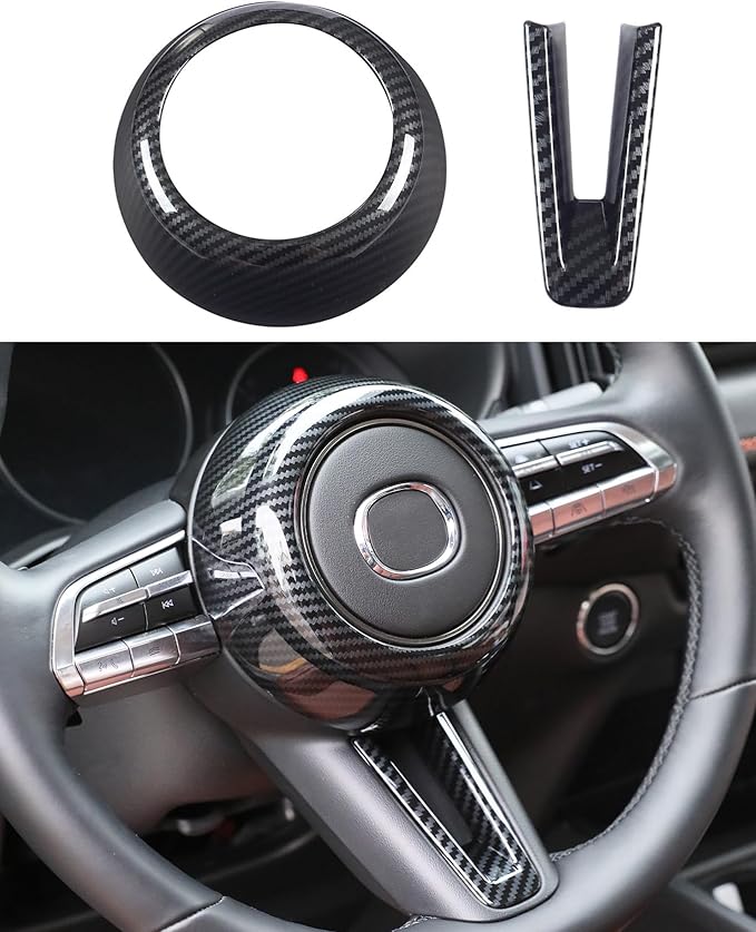 for Mazda CX-50 Mazda 3 CX-30 Steering Wheel Protective Trims Cover, Sporty Carbon Fiber Style Interior Accessories for Mazda CX50 CX 50 2023 2024 2025 Mazda 3 CX30 CX 30 2020-2024