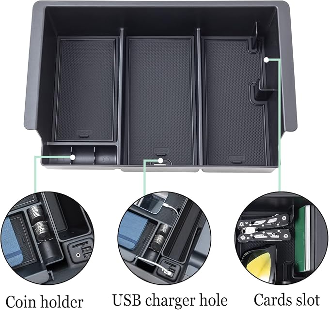 JKCOVER Center Console Organizer Tray and Compartment Cover Compatible with 2014 2015 2016 2017 2018 2019 Sierra 1500 2500HD 3500HD Denali Silverado Secret Pocket Lid Hidden Tray Accessories(Black)