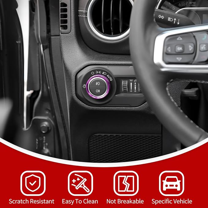 JeCar JL Switch Button Covers Window Control Air Conditioner Headlight Volume Radio Knob Trims Interior Accessories Compatible with Jeep Wrangler JL JLU 2018-2026 & Gladiator JT 2020-2026, Purple
