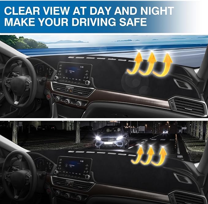 KUST Black Dash Cover for Honda Accord/Accord Sport 2018 2019 2020 2021 2022 (Without HUD) Dashboard Cover Polyester Non-Slip Center Console Dash Cover Interior Accessories for Accord No Glare