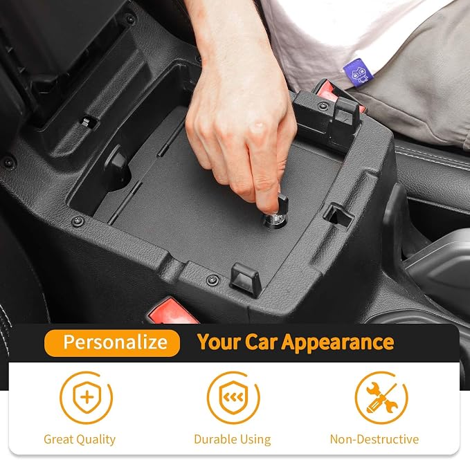 Hoolcar Center Console Armrest Locking Storage Safe Box Armrest Organizer Vault Safe Box with Key Compatible with Jeep Wrangler JL JLU 2018-2024, Interior Accessories