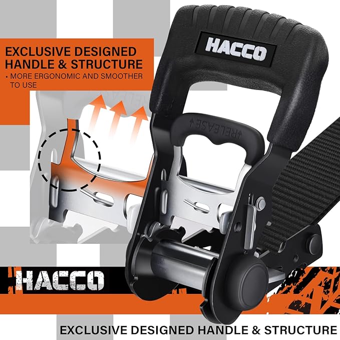 HACCOPLANET Ratchet Straps, 5280lb Break Strengeth, 1.6" Heavy Duty Ratchet Tie Down Strap Set w/Padded Handle, S Hook, Soft Loop for UTV Motorcycle Truck Cargo Straps (Black, 16FT)