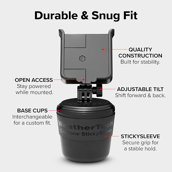 WeatherTech CupFone, Universal Cup Holder Phone Mount for Cars – Adjustable & Secure Fit with Open Access for Charging – Compatible with iPhone, Android - Metal Knobs, Royal Blue