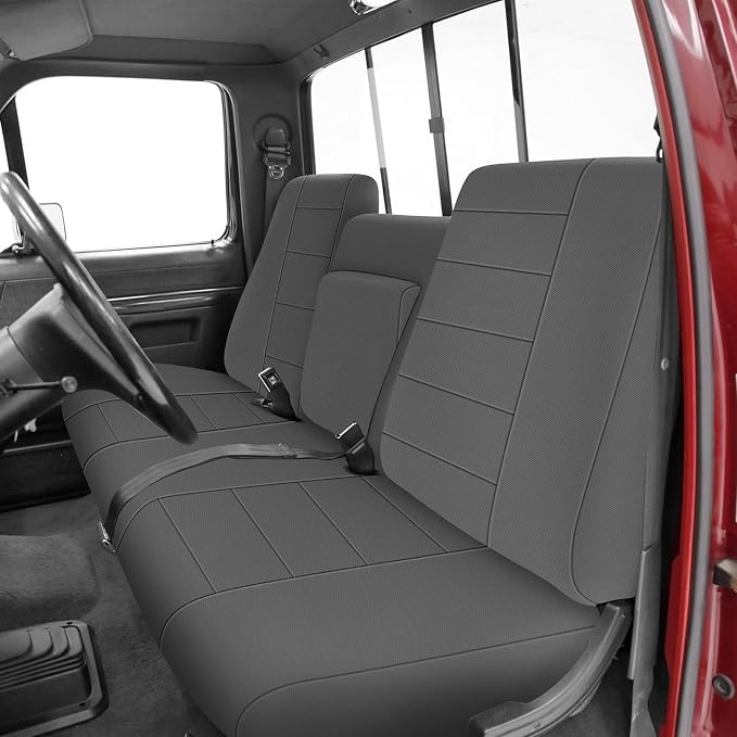 Truck Seat Cover Compatible with 1987-1991 Ford F150 Front Bench with Opening Armrest and Molded Headrest, Charcoal