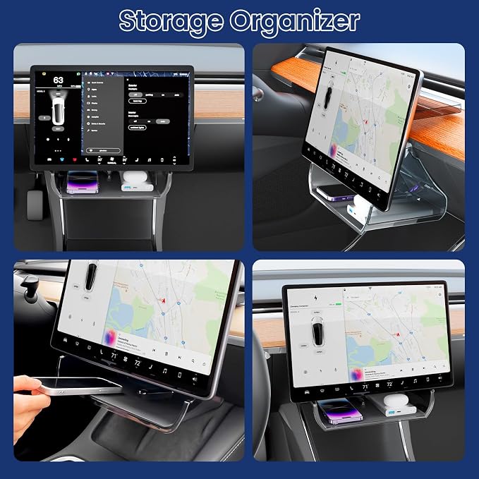 Under Screen Storage Organizer Compatible with Tesla Model Y Juniper 2025 /Model 3 Highland 2024 2025 Center Console Organizer Tray Accessories