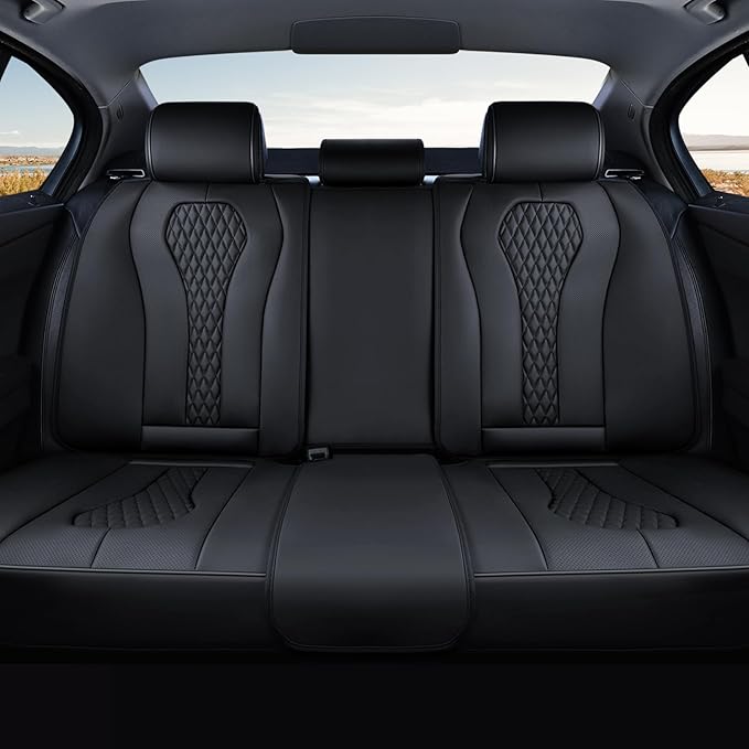 Coverado Back Seat Covers, Waterproof Car Protectors, Black Leather Seat Covers, 3-Piece Automotive Seat Covers for Back Seats Universal Fit for SUVs & Cars, All-Weather Protection