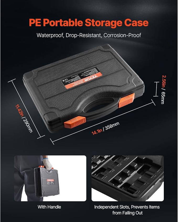 VEVOR Torx Bit Socket and External Torx Socket Set, 60-Piece T6-T70, TT6-TT70, TP8-TP60, E4-E24, S2 Alloy Steel and Cr-V Steel, 1/4 in, 3/8 in, and 1/2 in Drives, with Enhanced Storage Case, Hand Use