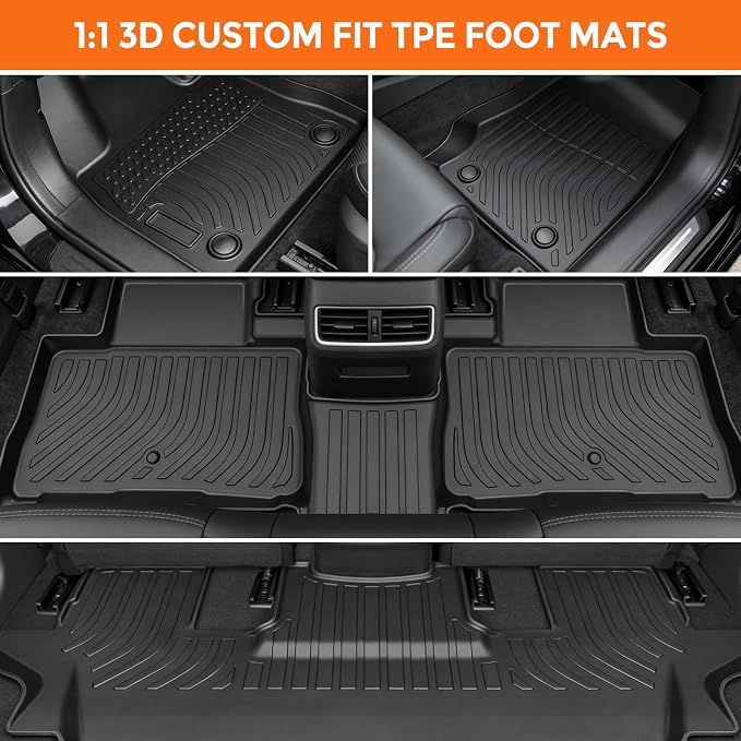 Floor Mats for Lincoln Aviator 6 Passenger 2020-2025 (Not Fit for 7-Seat), Custom Fit Heavy Duty TPE All Weather Protection, Waterproof Non-Slip Black Car Liners (Three-Row Floor Mats)
