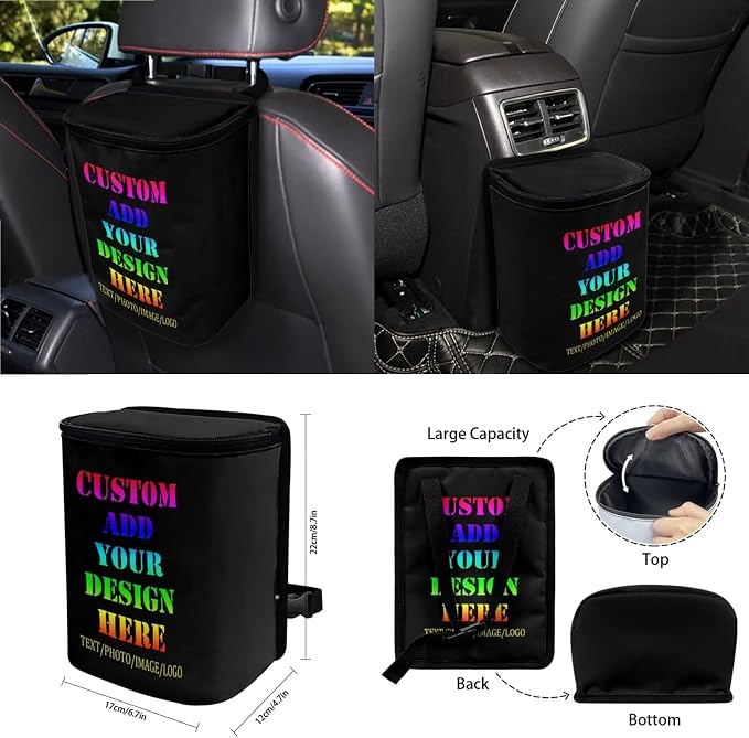 Wanyint Custom Car Seat Cover Set 15 PCS, Personalized Add Your Photo Seat Protector Steering Wheel Seat Belt Rear View Mirror Cover Trash Can Coaster Keychain Air Vent Bag Auto Decor Accessories