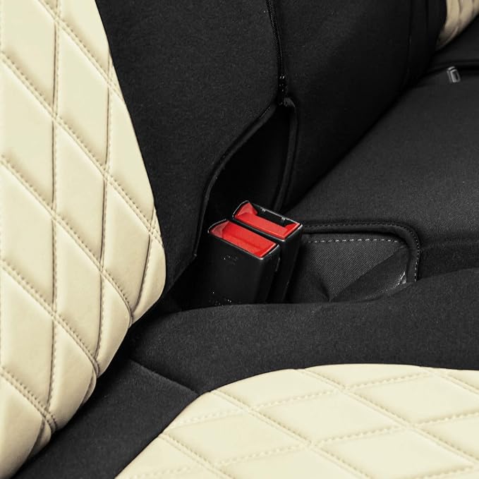 FH Group Custom Fit Car Seat Covers Specifically Made for 2019-2023 GMC Sierra 1500 2500HD 3500HD SLT AT4 Denali - Ultraflex Neoprene Water Resistant Automotive Seat Covers - Rear Set Beige