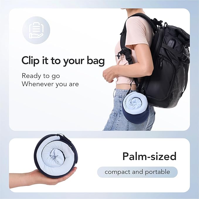 KPNEOL Travel Pillow, 100% Pure Memory Foam Travel Neck Pillow Airplane Neck Support Ergonomic Design for Traveling Suitable for Airplanes,Offices and Cars-Cooling Silk Blue