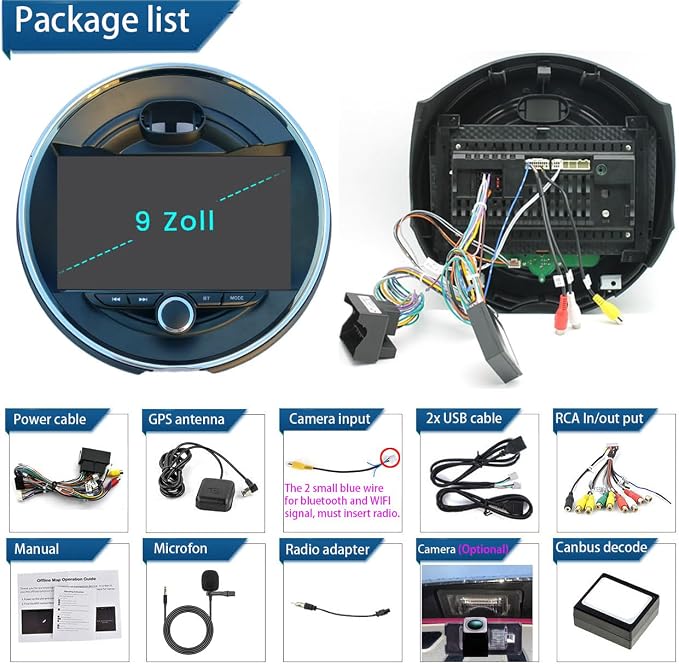 9''AHD Multimedia Car GPS Sat Nav Navigation Navigator Canbus Radio Stereo Player CarPlay Android Compatible with BMW Mini Cooper R50 R52 R53 R56 R57 R58 R59 F55 F56 F57/R55/Countryman R60/Paceman R61