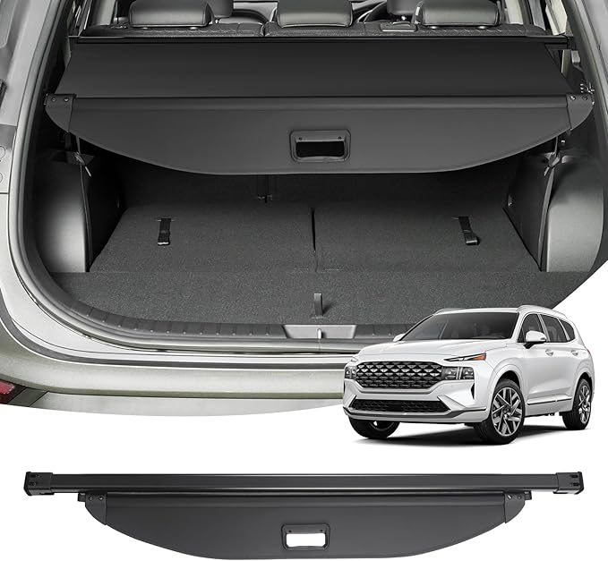 Powerty Cargo Cover for Hyundai Santa Fe 2019 2020 2021 2022 2023 Accessories Trunk Cover Rear Trunk Shade Retractable Trunk Shield Shade Tonneau Security Cover Black 5 Seats