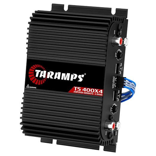 Taramps TS 400x4 2 Ohms Black Multichannel Stereo Amplifier 400 Watts Rms, 4 Channels, Full Range, Car Audio Digital 2 Bridged Channel, Crossover High/Low Pass, with RCA and Automatic High Level Input