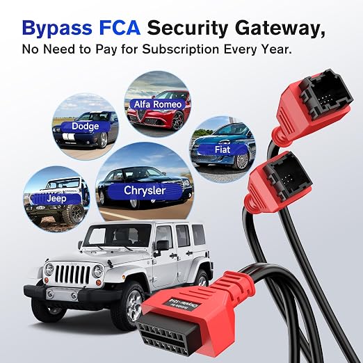 12+8 Cable for Chrysler, 12 8 Pin Connector to OBD2 Adapter 2.6ft/ 0.8M, OBDII Security Gateway Bypass Cable for FCA SGW Vehicles, for Dodge, for Ram, for Chrysler, for Fiat, Fit All Auto Scanners
