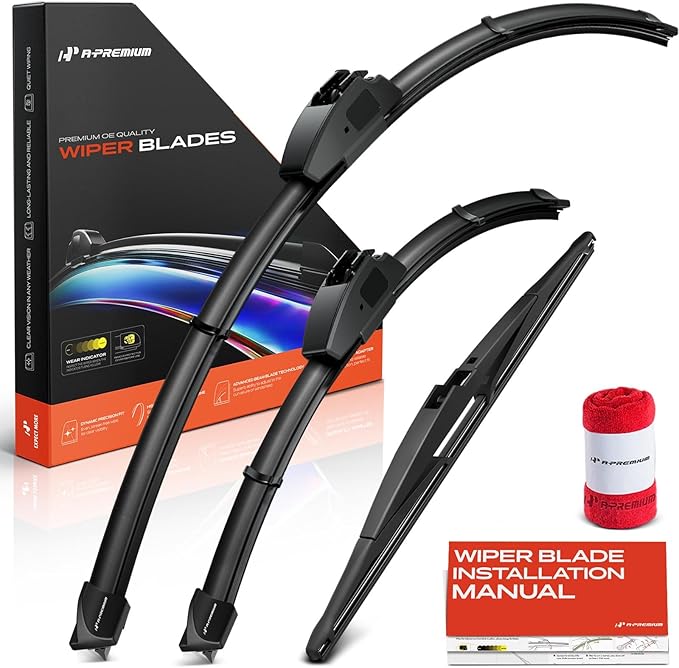 A-Premium 26"+16"+14" Windshield Wiper Blades Compatible with Hyundai Tucson, Nexo & Mazda CX-7 - Front Rear Wipers Blade Set for Hook/RL2 Arm Connector, with Wear Indicator & Towel (Pack of 3)