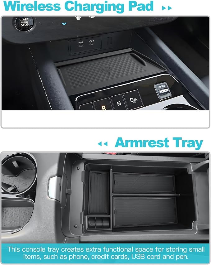 CDEFG 4Pcs for 2025 2026 Murano Center Console Organizer for 2025 2026 Murano Accessories Middle Console & Lower Console Organizer Tray Armrest Storage Box & Wireless Charging Cover