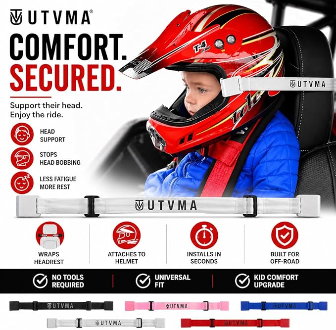 UTVMA Helmet Holders - Head Support for Young UTV Riders Compatible with All Seats and Helmets!