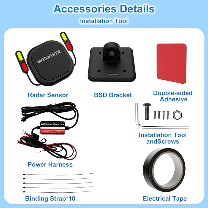 BSD01 Motorcycle BSD Blind Spot Detection System, 24GHz Millimeter-Wave Radar, RCW Rear Collision Warning, IP67 Waterproof, All-Weather Safety Protection with LED Indicators Alert for All Moto