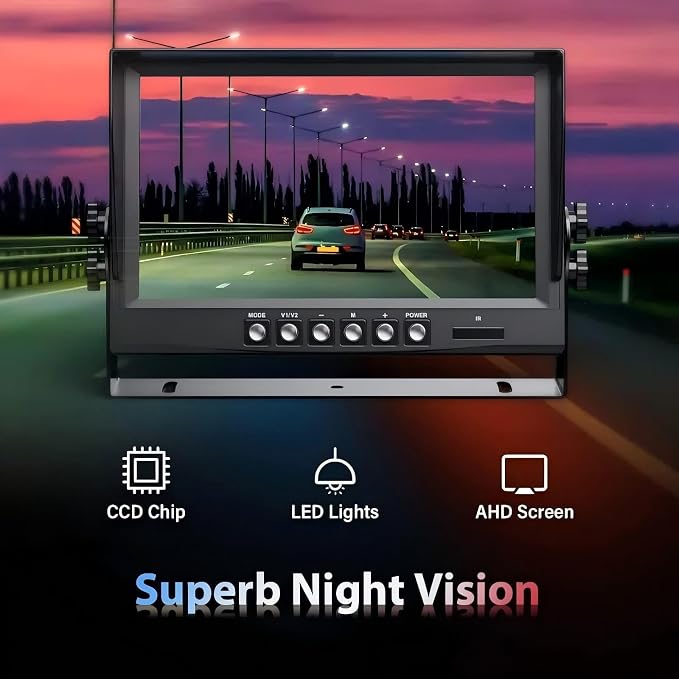 EVERSECU Car Backup Cameras System with 9'' Quad Split Monitor for RV Trailer Semi Truck Camper Bus & 4 AHD 1080P Rear&Side View Cameras with DVR Record Function Night Vision IP69 Waterproof