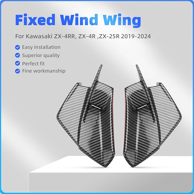 Motorcycle Winglets Wind Deflector Fairing Kits for Kawasaki Ninja ZX-4RR ZX-4R ZX-25R 2019-2024 Winds Spoiler Trim Exterior Adhesive Accessories (Carbon Fiber Texture)