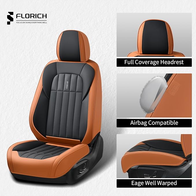 FLORICH Leather Seat Cover, Car Seat Covers Full Set, Waterproof Car Seat Protectors 5 Seats, Front and Rear Seat Covers for Cars, Automotive Seat Protector Fit for Most Cars SUV Trucks - BrownBlack