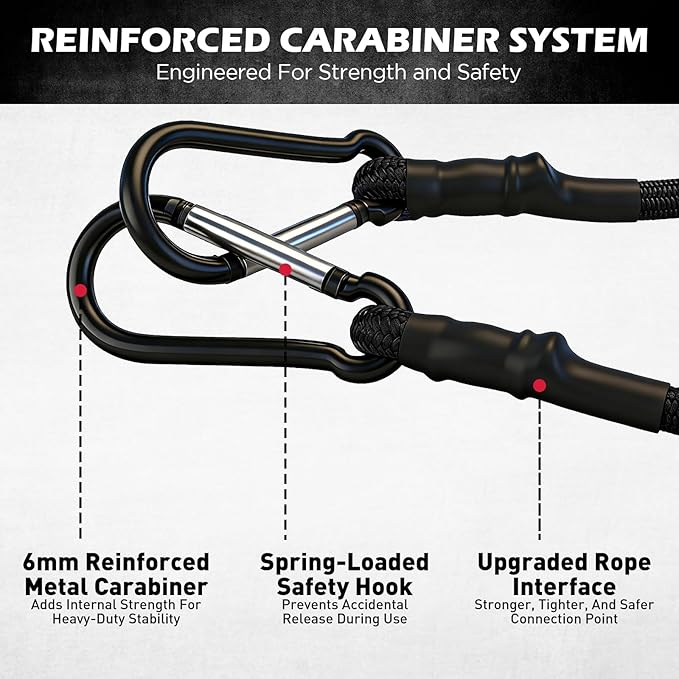 5-Piece 24 Inch Bungee Cords with Carabiner Hooks, Heavy Duty Rubber Elastic Tie Down Straps, Bungee Cord with Carabiner Clips for Cargo, Truck Bed, Camping, Motorcycle and Outdoor Use (Black)