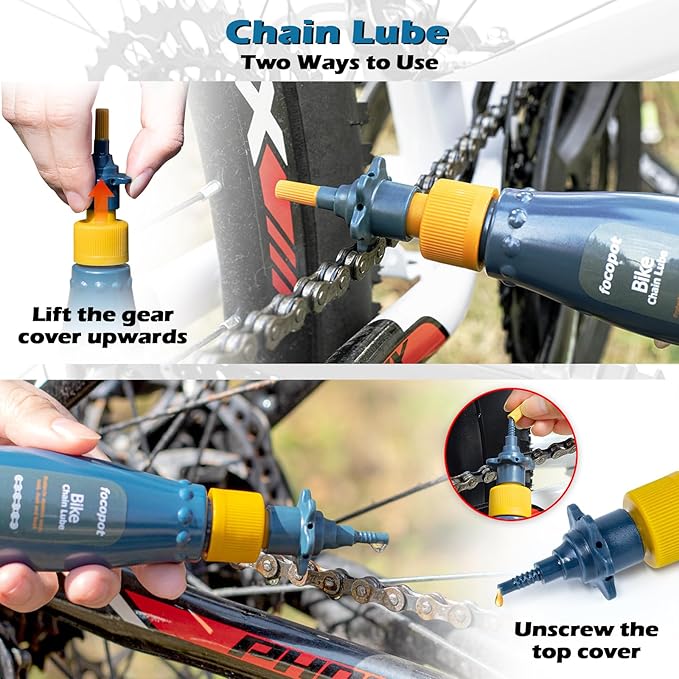 focopot Bike Cleaning Kit with Bicycle Cleaner(25 oz),Degreaser(10 oz),Oil Lubricant(2 oz),Cleaning Brush Tools,Bike Chain Cleaner Kit to Clean and Lube Mountain/Road/MT/EBike