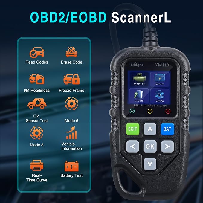 Nilight YM119 Portable Mini OBD2 Scanner - Pocket-Sized Color Screen Car Code Reader - Compact Plug & Play Engine Fault Diagnostic Tool for Emergency Roadside Check, Worldwide Compatibility