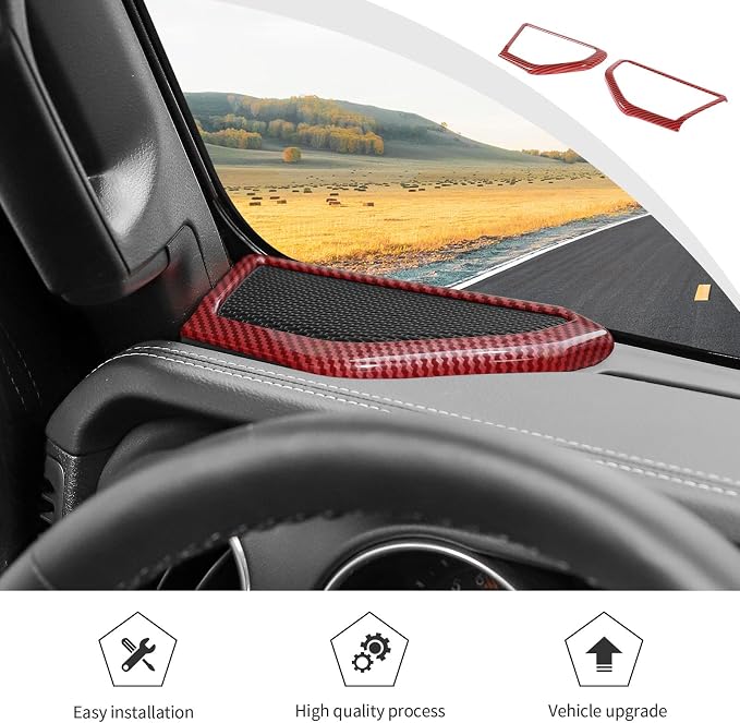 JWWY for Jeep JL Speaker Audio Trim Top & A Pillar Cover Trim for 2024-2025 Jeep Wrangler JL JLU & Gladiator JT Accessories ABS 4PCS Red Carbon Fiber