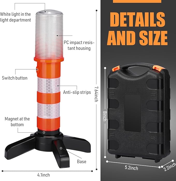 Leumoi 12 Pcs Emergency LED Road Flares Kit Safety Strobe Road Warning Emergency Lights for Vehicles Flares Highway Safety Flashlight with Magnetic Bases Detachable Stands Solid Storage Case Storage