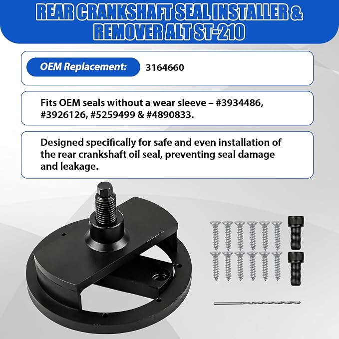 Front & Rear Crankshaft Seal Installer Remover Tool Set Compatible with 1989-2016 Cummins 3.9L 5.9L 6.7L, with Wear Sleeve Installer Tool Set, Replaces #3824498 1338 3824500 5046 3164660 2063800090