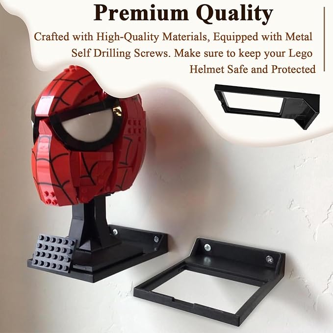 2 Pcs Black Wall Mount Display Stand Fits Wars Helmet, Wall Mount Display Shelf, Compatible with All Standard Lego Helmets, Boba Fett 75277/Tie Fighter Pilot 75274/Stormtrooper 75276