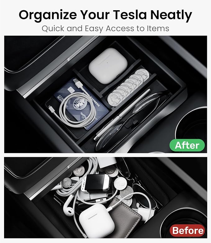 Zanch Tesla New Model Y Juniper & Model 3 Center Console Organizer [Noise-Free, Slide Smoothly] Double Layer Storage Space - Model 3 (2024~2026)/Model Y Juniper Accessories, 4PCS