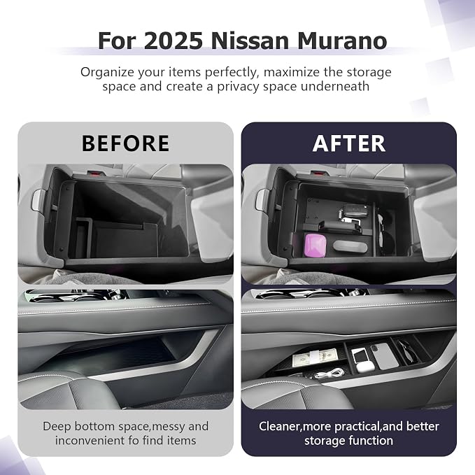 LUWU Center Console Organizer for 2025 2026 Nissan Murano SL/SV/Platinum Accessories Armrest Storage Box, Lower Console Organizers Murano 2026 Accessories 3-Pack